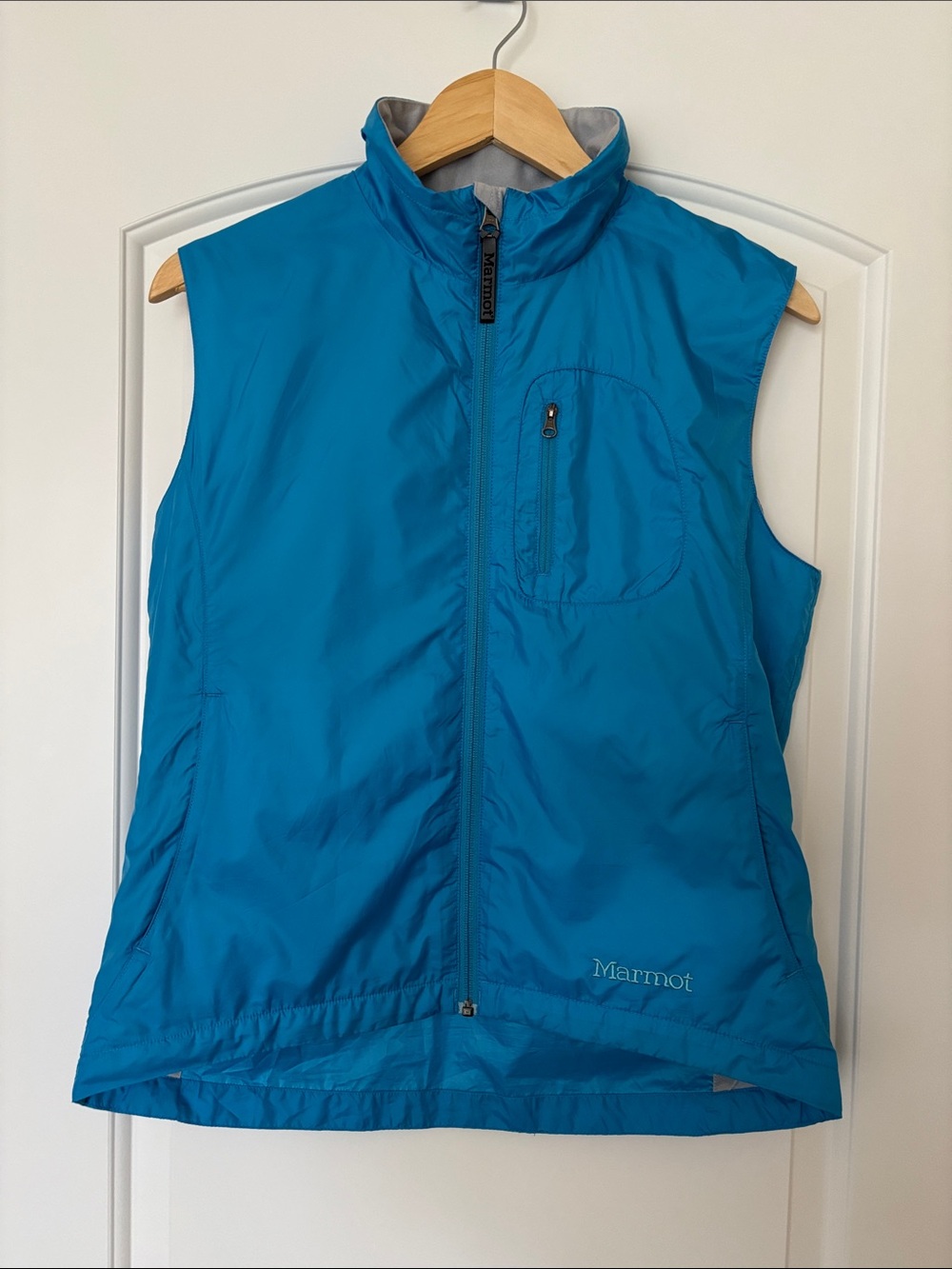 Marmot Blue Fleece Lined Outdoor Vest Women’s M Zip Pockets EUC